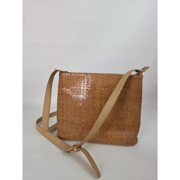 Vintage Fossil Tan Leather Crossbody Bag With Woven Front Detail & Adjustable St - Picture 1 of 9